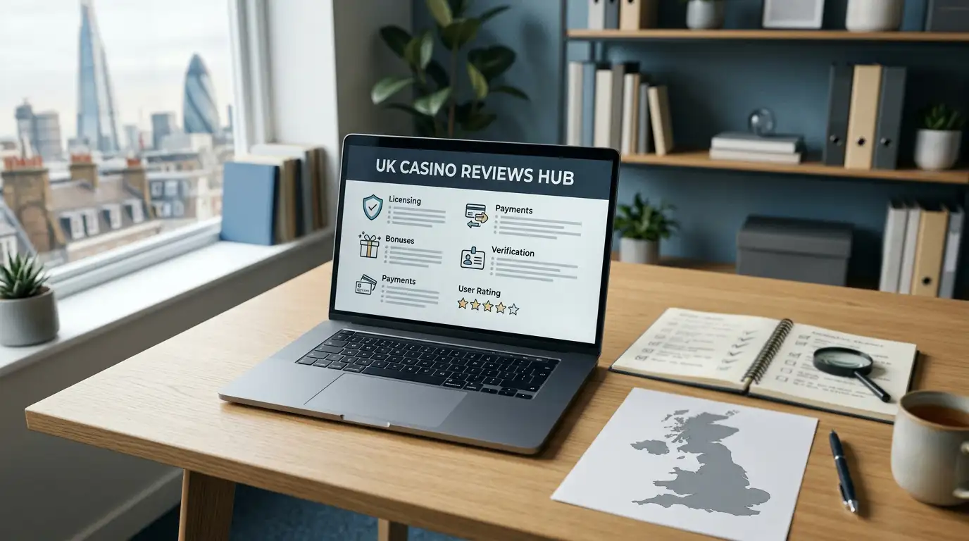 Editorial casino review checklist on a laptop for UK readers